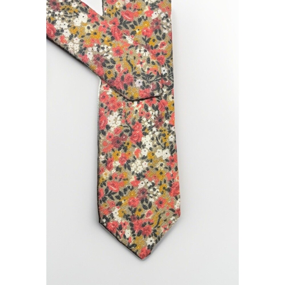 Original Penguin Floral Skinny Cotton Tie Burgundy Mauve Rust Tan - Picture 2 of 9